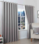 2 Pieces Plain Dyed Back Lining Eyelet Curtains - Light Grey